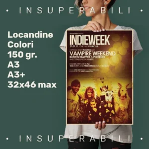 a woman holding a poster Locandine A3 Insuperabili