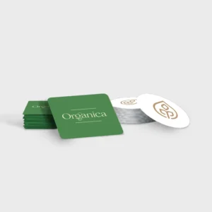 a stack of green and white coasters Sottobicchieri ecologici . Insuperabili