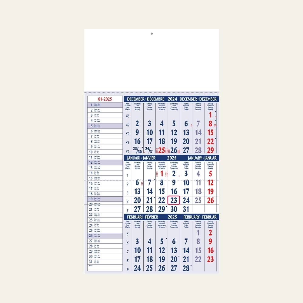 Calendario memo 3 mesi trittico muro