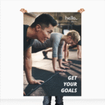 a poster of a man and a woman cartello pubblicitario cartone