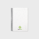 Quaderno A5 copertina di semi Quaderno bianco con logo verde.